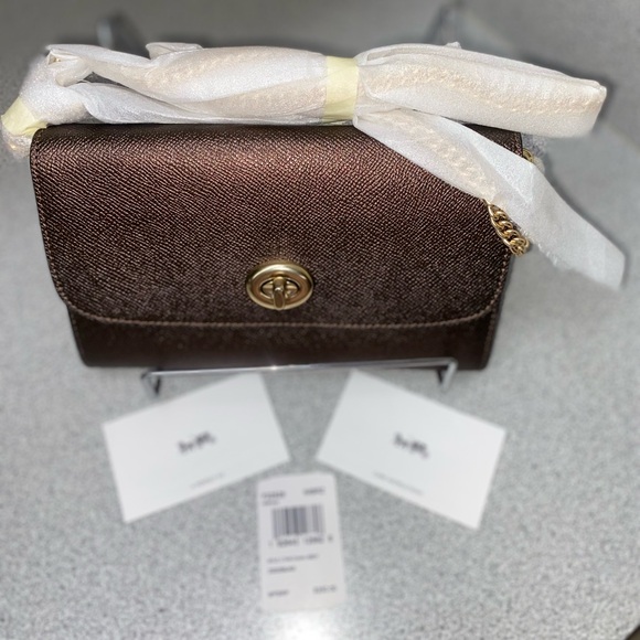Coach Crossbody Bronze Wallet with Detachable Long Chain Strap NWT - Picture 7 of 14